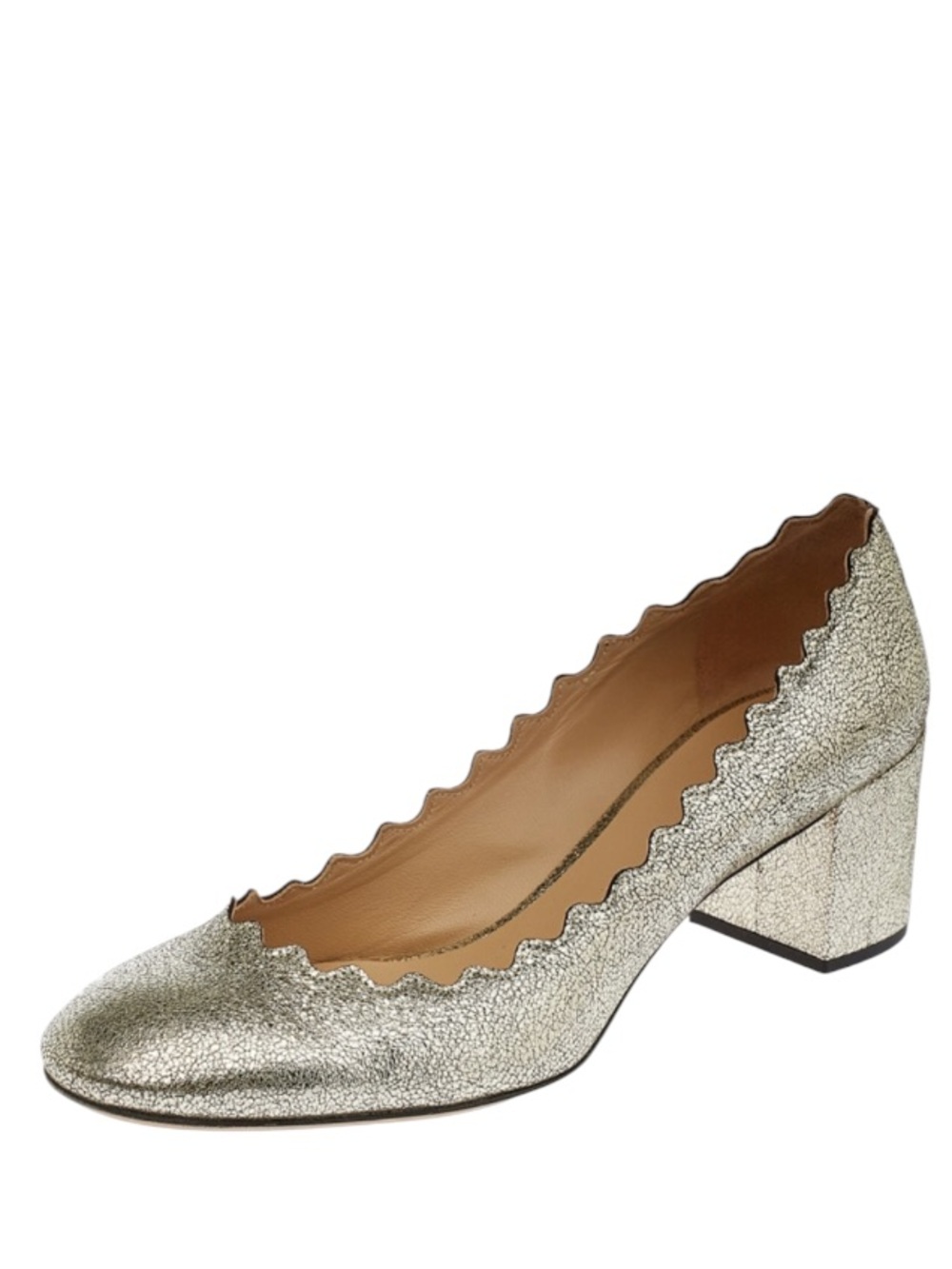 Chloé Lauren Scallop Metallic Block Heel Pump - Gold